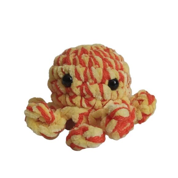 Handmade Small Yellow & Orange Soft Plush Mini Amigurumi Stuffed Crochet Octopus - Picture 1 of 8
